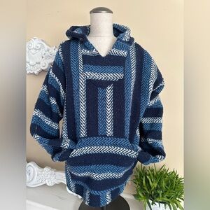 Baja Joe Navy Blue Striped Poncho Hoodie unisex size L